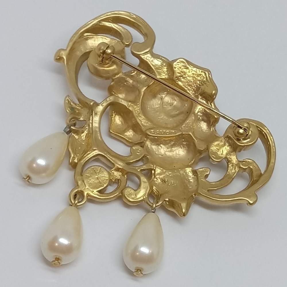 * vintage Avon large faux pearls gold tone rose flower pin brooch - Picture 4 of 6